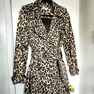 Joan Rivers sateen leopard print trench coat